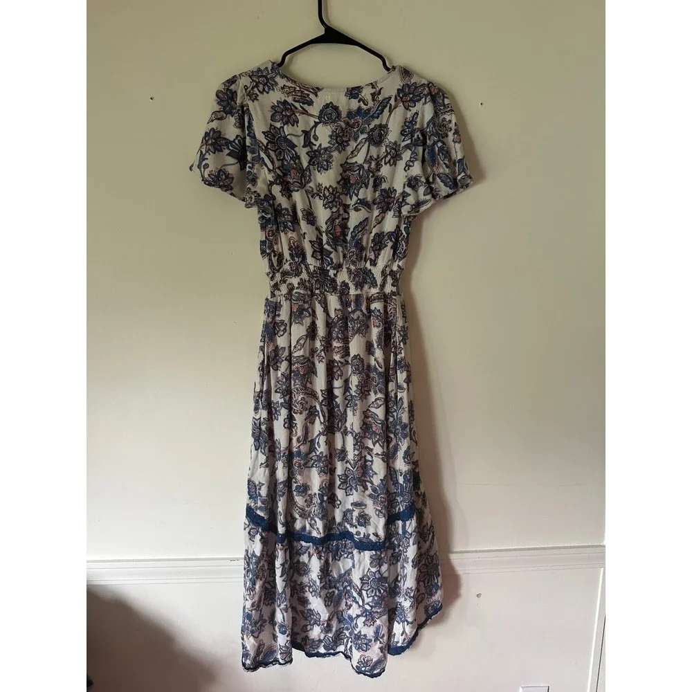Maurices Floral Paisley Midi Dress XS Boho Wrap V-Neck High Low Smocked - Picture 2 of 5